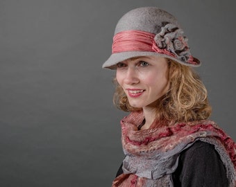 Gray cloche hat women, Felted hat, Cloche, 1920's hat Retro hat, felt cloche Flapper Victorian 1920s Felt hat, Hats Wool Merino wool silk