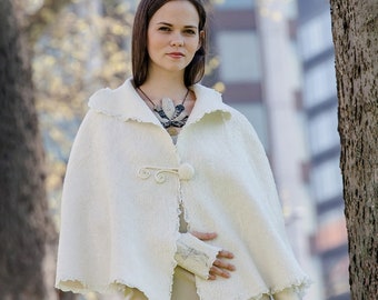 White Felt Bridal Cape Blazer, Felted Wool Cape, Felted Bridal Capelet, Wedding Shrug, Bridal Bolero Winter Wedding Cover Up, Elegant Blazer