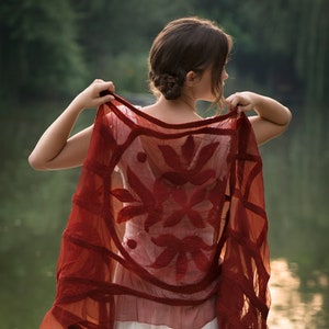 Summer Nuno Felted Scarf with Leaves & Petals, Handmade Silk and Wool Bridal Cover Up, Festival Clothing For Women, Wedding Shawl Bride