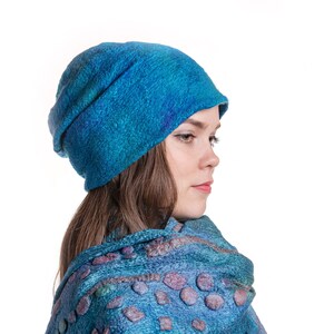 Blue Winter warm hat, Felted wool hat, Beanie warm wool, Warm soft cap, Womens winter hat, Ladies felt beanie, Simple cosy hat, Blue beret