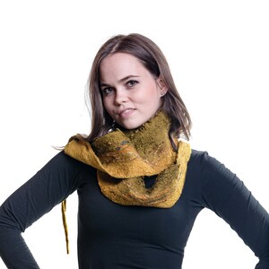 Mustard Nuno Winter felted scarf for women, Women warm wool scarf, Large wool shawl Women felted wrap Wool stole plus size shaw, gift idea