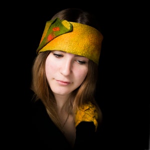 Wide Nuno Felt headband, Nuno felted headband, Warm Wool headband, Mustard wool accessory, Travel accessory, CHRISTMAS Gift for sister, mum