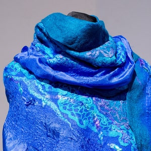 Blauer gefilzter Schal für Frauen, weicher großer Wollschal Nuno gefilzter Schal für den Winter, gefilzter Schal, Wollschal Decke Frauen Bild 8