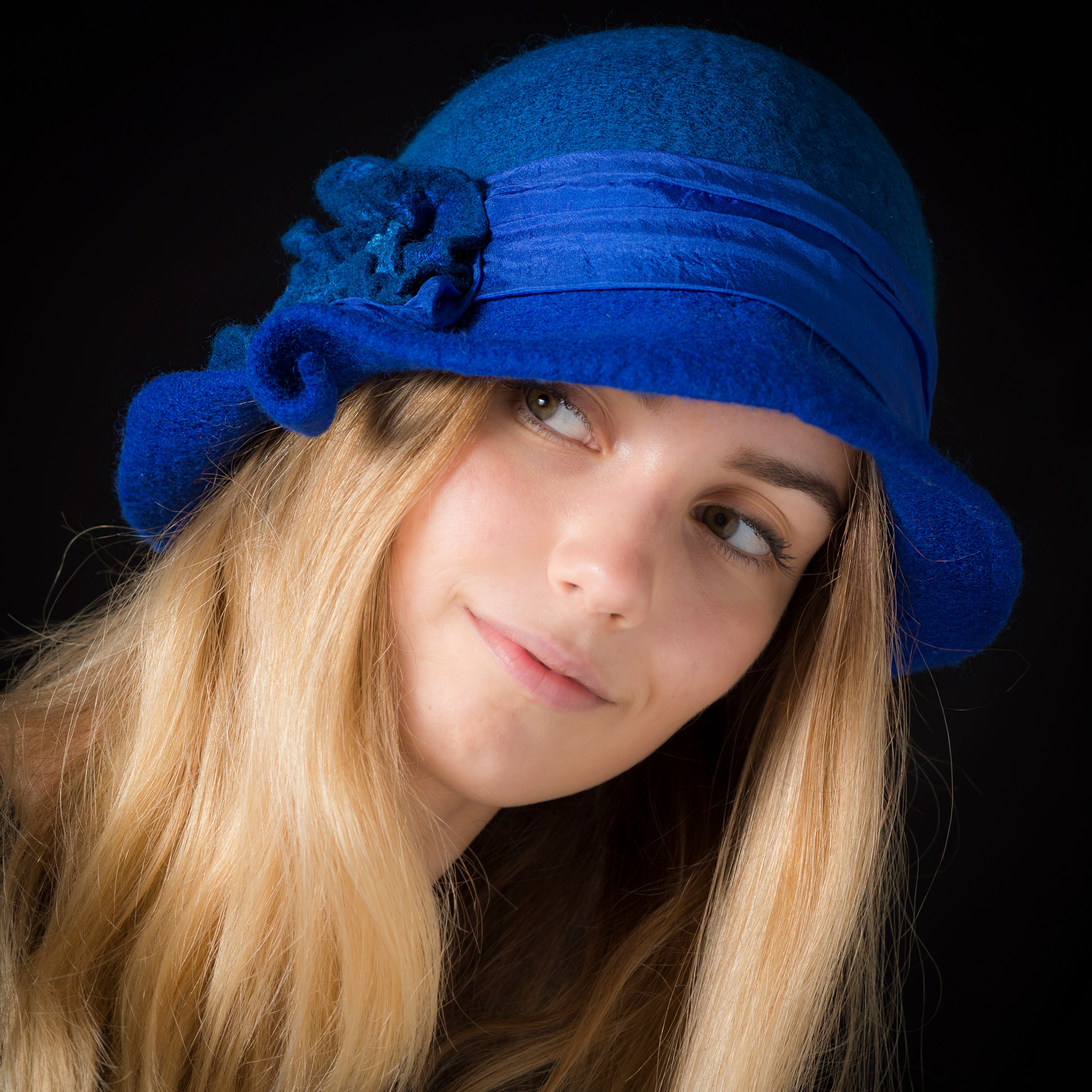 Blue Cloche Hat and Scarf Set, Blue Bucket Hat, Nuno Felted  display picture 1
