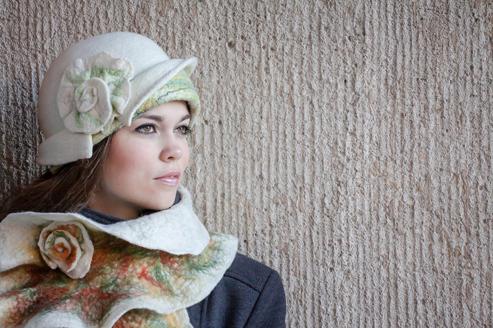 Womens Cloche Hat, Flower FELT CLOCHE Hat With Asymmetric Brim, Vintage