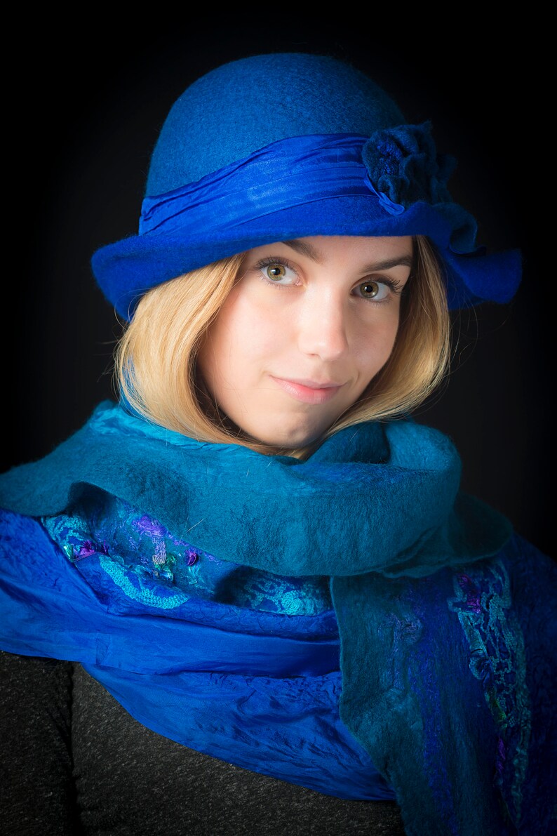 Blauer gefilzter Schal für Frauen, weicher großer Wollschal Nuno gefilzter Schal für den Winter, gefilzter Schal, Wollschal Decke Frauen Bild 10