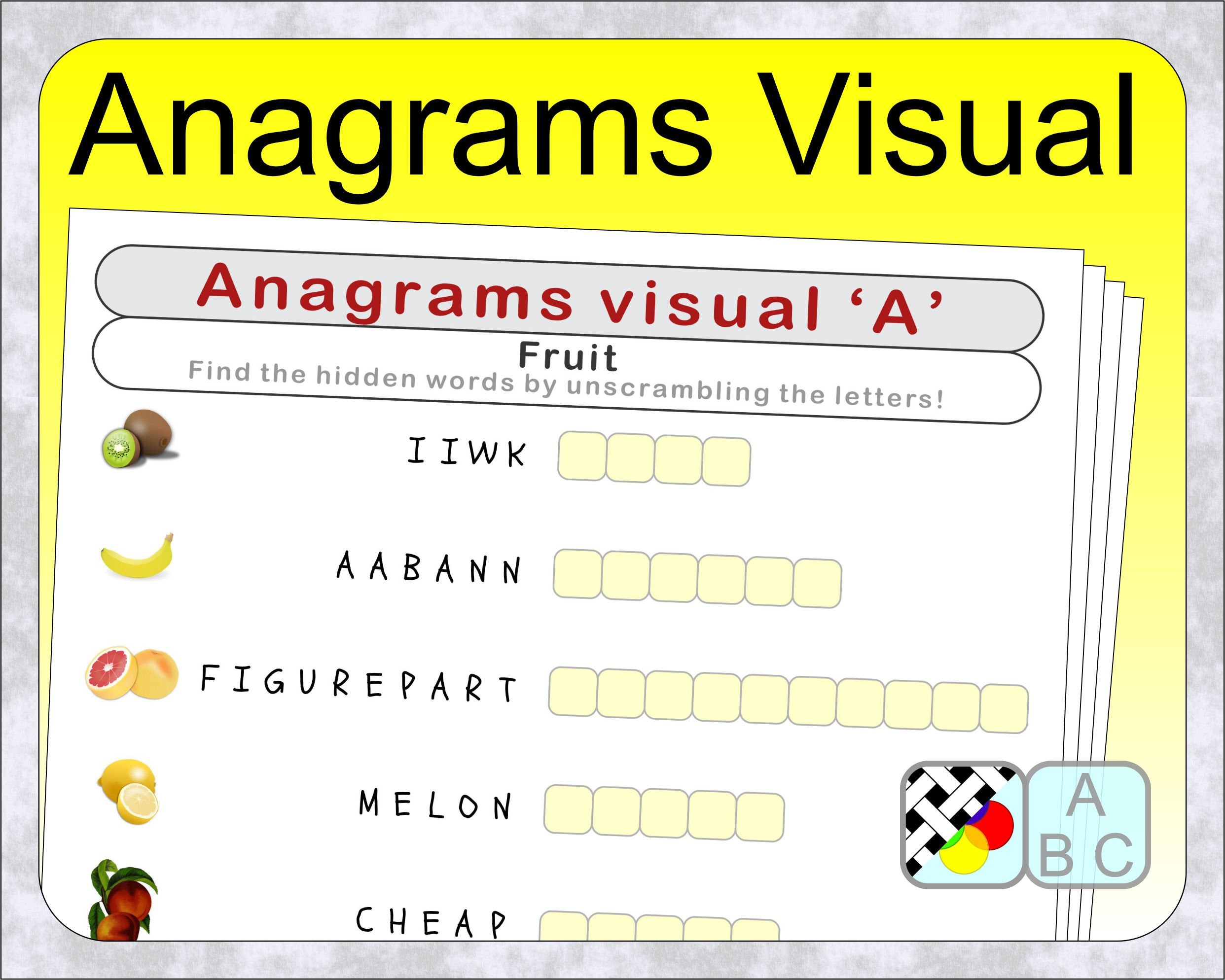 Anagrams Visual Use the Picture Clues to Solve Each Anagram Etsy