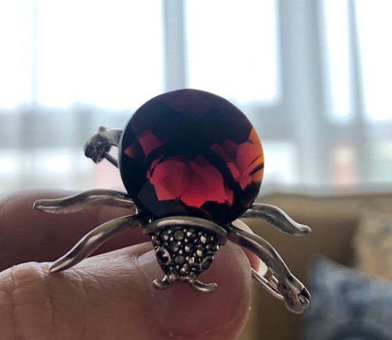Sterling silver and marcasite vintage spider brooc