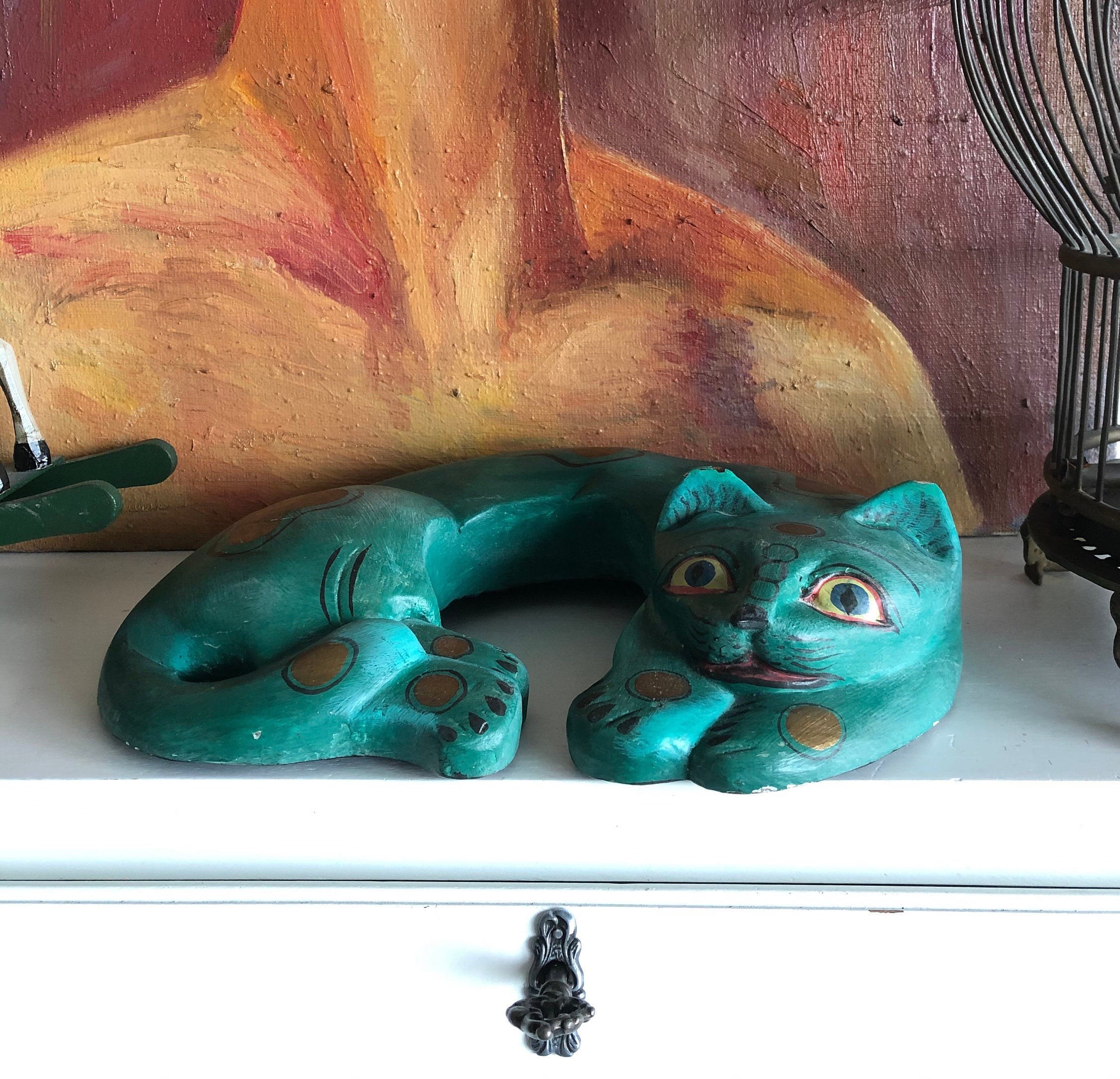 Rare Antique Art Deco Cat Sculpture Carved Wood Cat Etsy