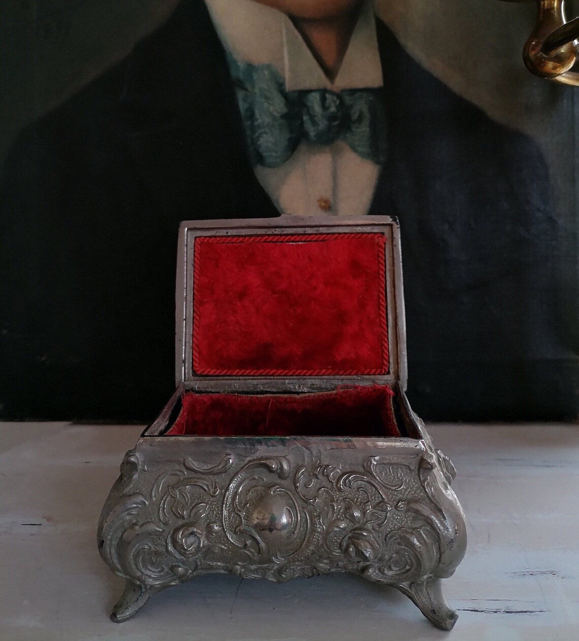 Stunning Antique Ornate Jewelry Box With Bird Nest On Lid Etsy