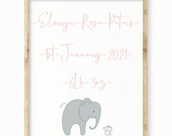 Baby Name Print,  Newborn Print, Nursery Decor, Pink Nursery, Baby Girl Gift, Baby Girl Decor, Newborn Gift