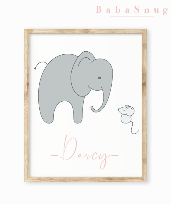 Pink Elephant Print, Elephant Nursery, Baby Name Print, Newborn Print, Nursery Decor, Pink Nursery, Personalised Baby, Personalised Nursery