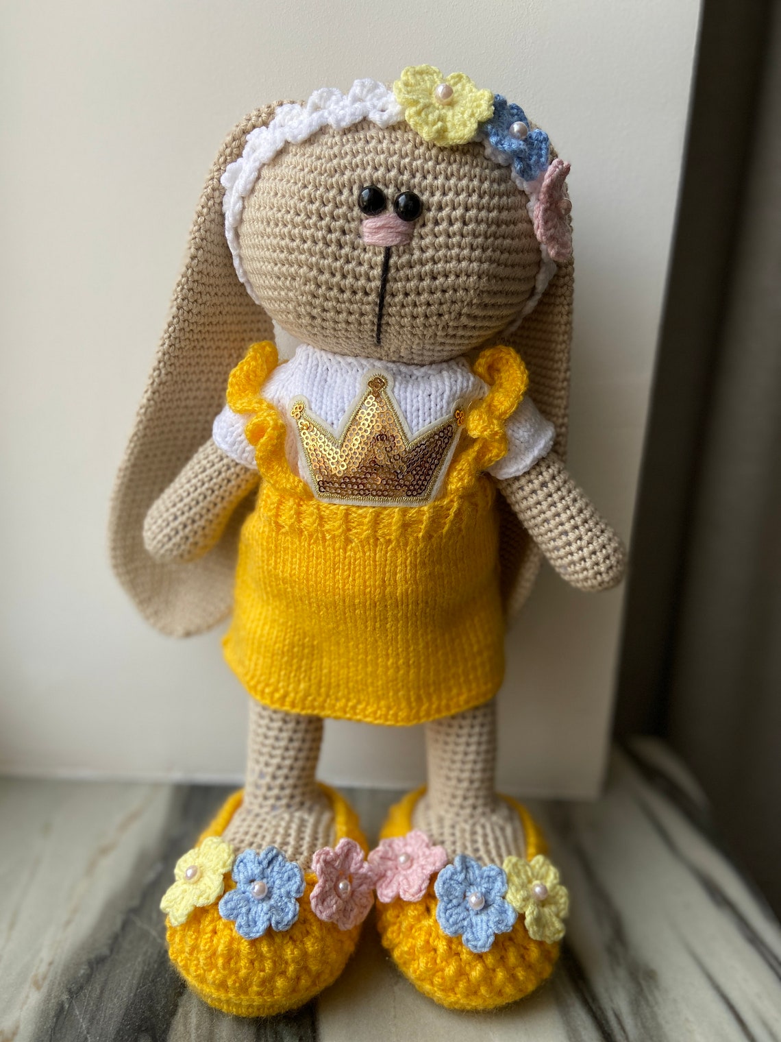 Handmade Bunny Yellow toy Amigurumi animals knit Doll Stuffed | Etsy