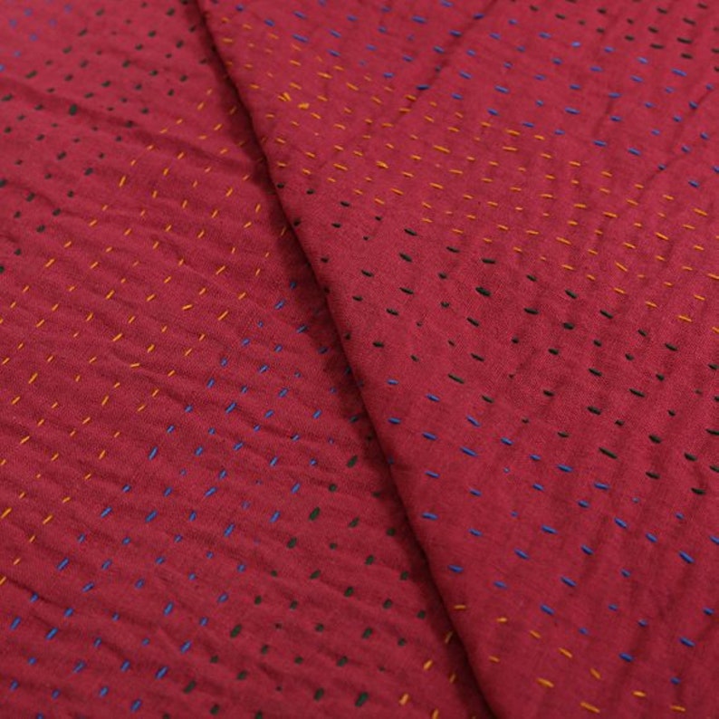 Handmade Red Paisley Print Bedding Blanket Reversible Bed Cover Quilt Cotton Bedspread Quilt Kantha Twin Size Coverlets Decorative Comforter