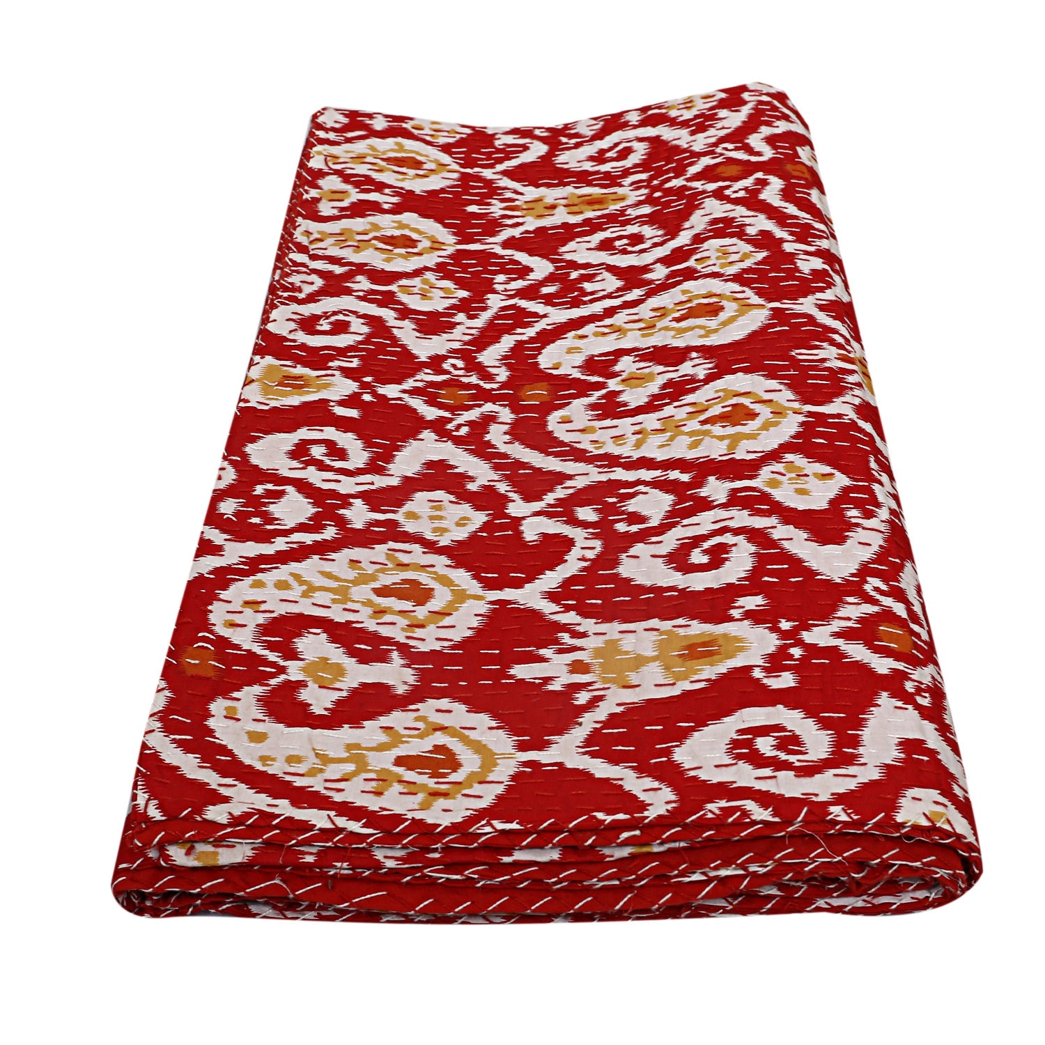 Handmade Red Paisley Print Bedding Blanket Reversible Bed Cover Quilt Cotton Bedspread Quilt Kantha Twin Size Coverlets Decorative Comforter