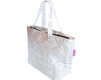 Tyvek handbag shopping bag tote bag with 'newspaper' design super strong and ultra-lightweight Tyvek