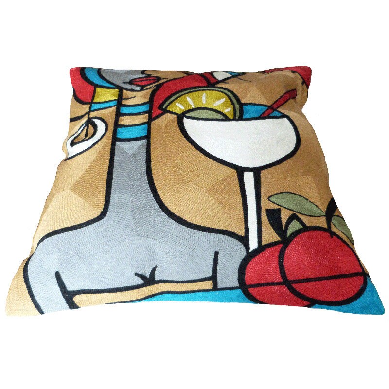 Embroidered Cushion Cover Abstract Art Design Etsy UK