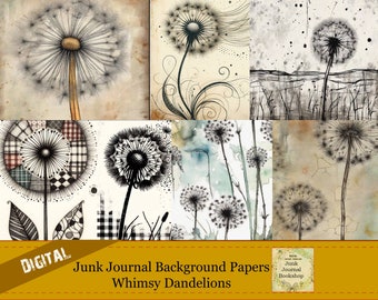Dandelion Junk Journal Background Papers: Whimsical Digital Art (Digital Download)