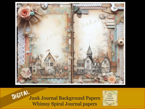 Whimsical Spiral Journal Papers: Shabby Chic Digital Art (Digital Download)