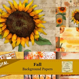 Vintage herfstdagboekkit: digitale versieringen, tags, papieren (digitale download)