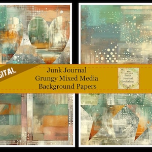 Digital Junk Journal Background Papers.  Digital Grungy Mixed Media Digital Art Papers, Junk Journal Bookshop Digital Prints.