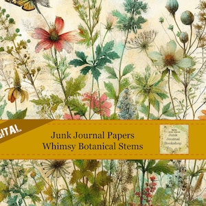 Botanical Stems Junk Journal Papers: Whimsy Art Prints (Digital Download)