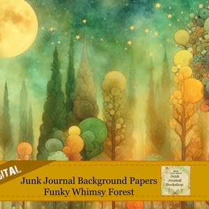 Digital Junk Journal Background Papers.  Digital Grungy Funky Whimsy Forest Papers.  Junk Journal Bookshop Prints.