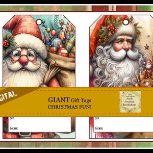 Digital Santa Claus and Christmas Art.  GIANT Gift Tags.  To and From space on each tag.  Junk Journal Bookshop Christmas Embellishments.