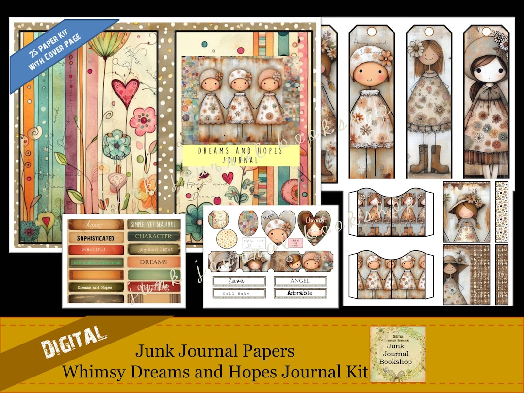 Girls Whimsical Dreams Junk Journal Kit: Digital Art Papers (digital ...