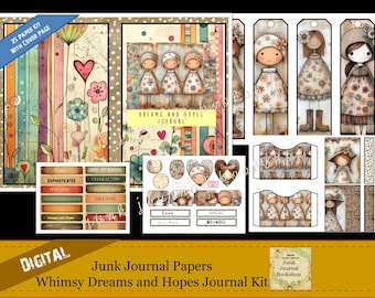 Girls Whimsical Dreams Junk Journal Kit: Digital Art Papers (Digital Download)