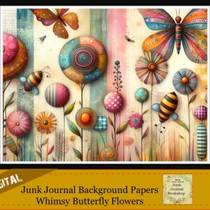 Digital Junk Journal Background Papers.  Digital Art Background prints of Whimsical Butterfly Flowers.