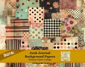 Digital Background Junk Journal Papers.  Whimsy Textured Fabrics.  Junk Journal Bookshop.  Download Instant Print.