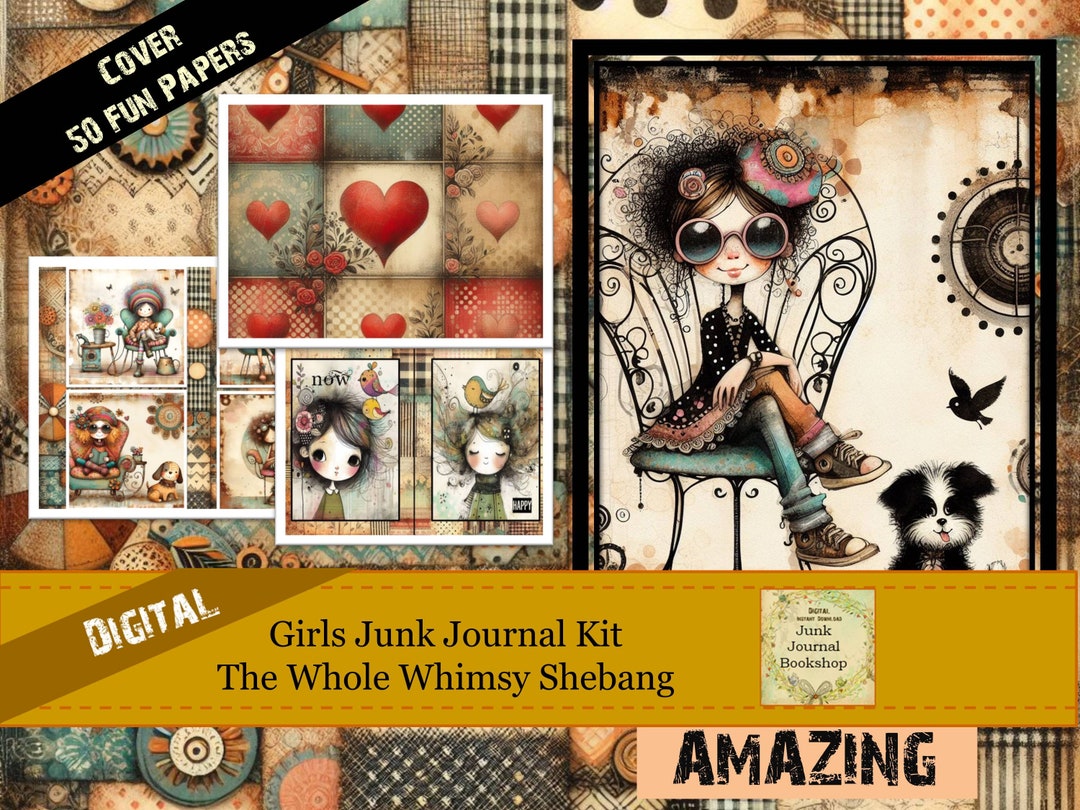 Girls Junk Journal Kit: Whimsical Digital Art Papers (digital Download ...