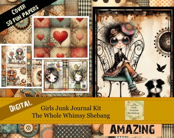 Girls Junk Journal Kit: Whimsical Digital Art Papers (Digital Download)