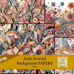 Digital Junk Journal Background Papers.  Colorful Whimsical Maze.