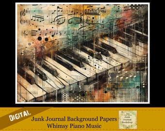 Digital Art Junk Journal Background Papers. Whimsy Piano Music/Rustic Melody. Junk Journal Digital Art Prints.  Instant Download and Print.