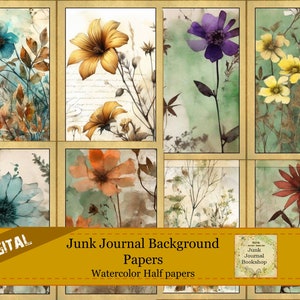 Akvarellblommor Junk Journal Kit: Digitalt papper, etiketter, biljetter (digital nedladdning)