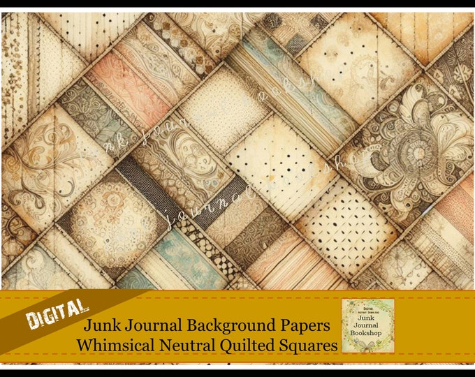 Junk Journal Paper: Whimsical Quilted Squares, Neutral Backgrounds ...