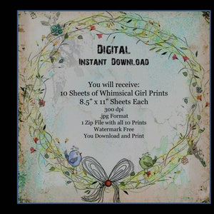 Whimsical Bandana Girls Print: Junk Journal Art (Digital Download 8x10in JPGs) image 7