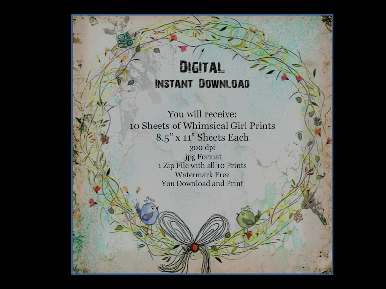 Whimsical Bandana Girls Print: Junk Journal Art (Digital Download 8x10in JPGs) image 7