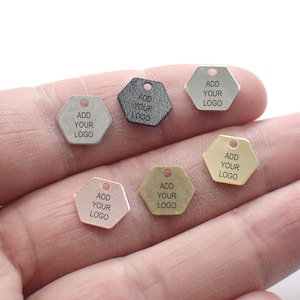 Custom Jewelry Logo Charms -Personalized Logo Charms -Jewelry Tag Charms - 0.5 x 10 mm Hexagon Jewelry Logo Charms- Jewelry Label Findings