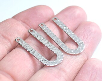 0.8 x 13 x 30 mm,  Silver Tone  Hammered  U Shape Charms - 2  Hole