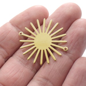 0.8 x 30 x 33 mm , Sun Shape Raw Brass Charms   - 2 Hole