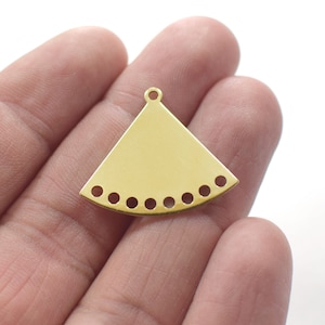 Raw Brass Fan Charms - 0.8 x 23 x 26 mm