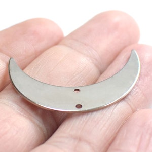 0.8 x 9 x 35 mm , Silver Tone Crescent Shape Charms -  2 Hole