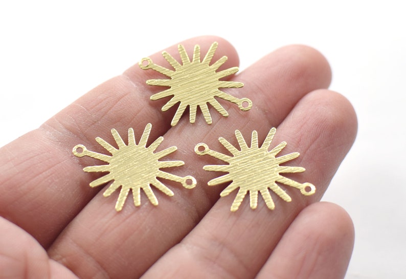 0.5 x 22 x 27 mm 2 Hole Sun Shape Textured Raw Brass Charms