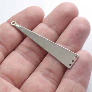 0.8 x 11 x 50 mm ,  Silver  Tone Triangle  Shape Charms -  4 Hole