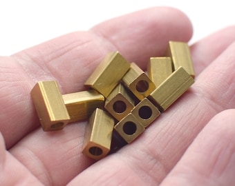 5 x 5 x 10 mm Raw Brass Square Tube Findings - 3.2 mm Hole Round