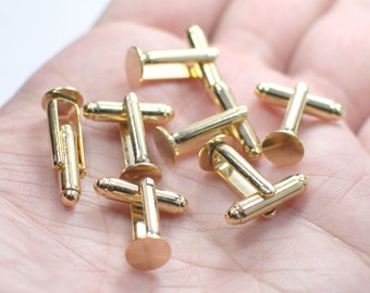 8 mm Pad Cuff Links , Shiny Gold Plated Men Cuff Links