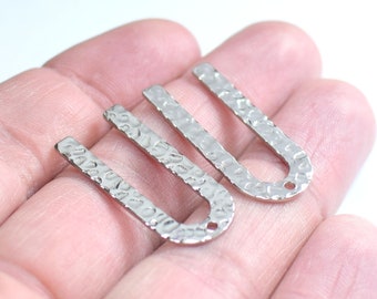 0.8 x 13 x 30 mm,  Silver Tone  Hammered  U Shape Charms - 1  Hole